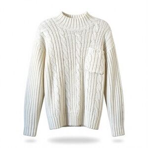 Vintage Mervyns White Cable Knit Turtleneck Pullover Sweater Sz S Preppy Capsule